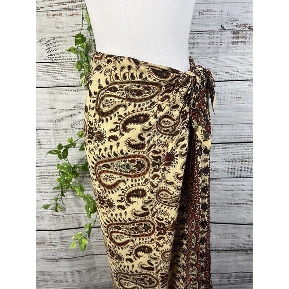 Anne Klein Skirt size 12 Burgundy Brown Silk Paisley Long Faux Wrap Scarf Modest - Picture 5 of 15